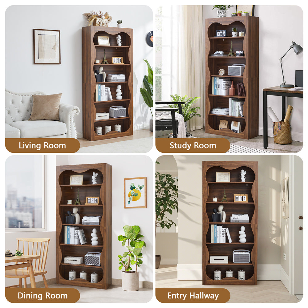 70" Tall Bookcase 6 Tier Wooden Bookshelf with Open Storage for Office