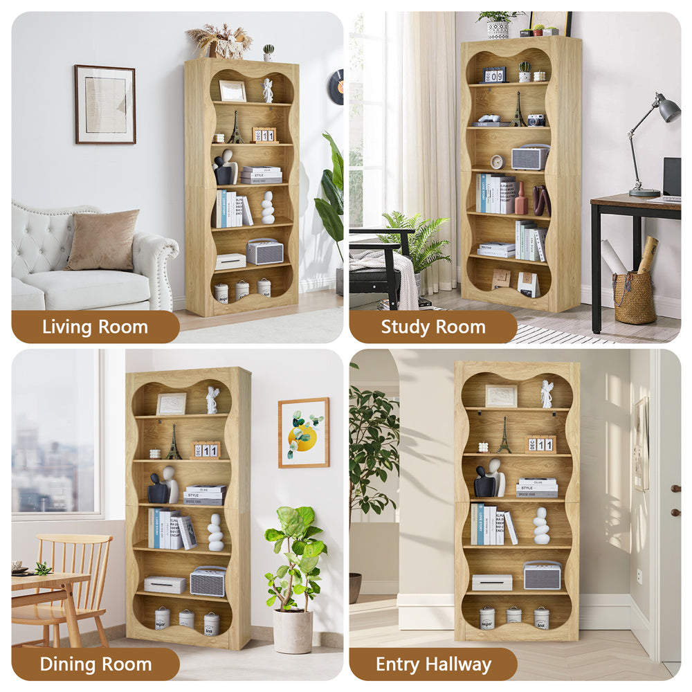 70" Tall Bookcase 6 Tier Wooden Bookshelf with Open Storage for Office