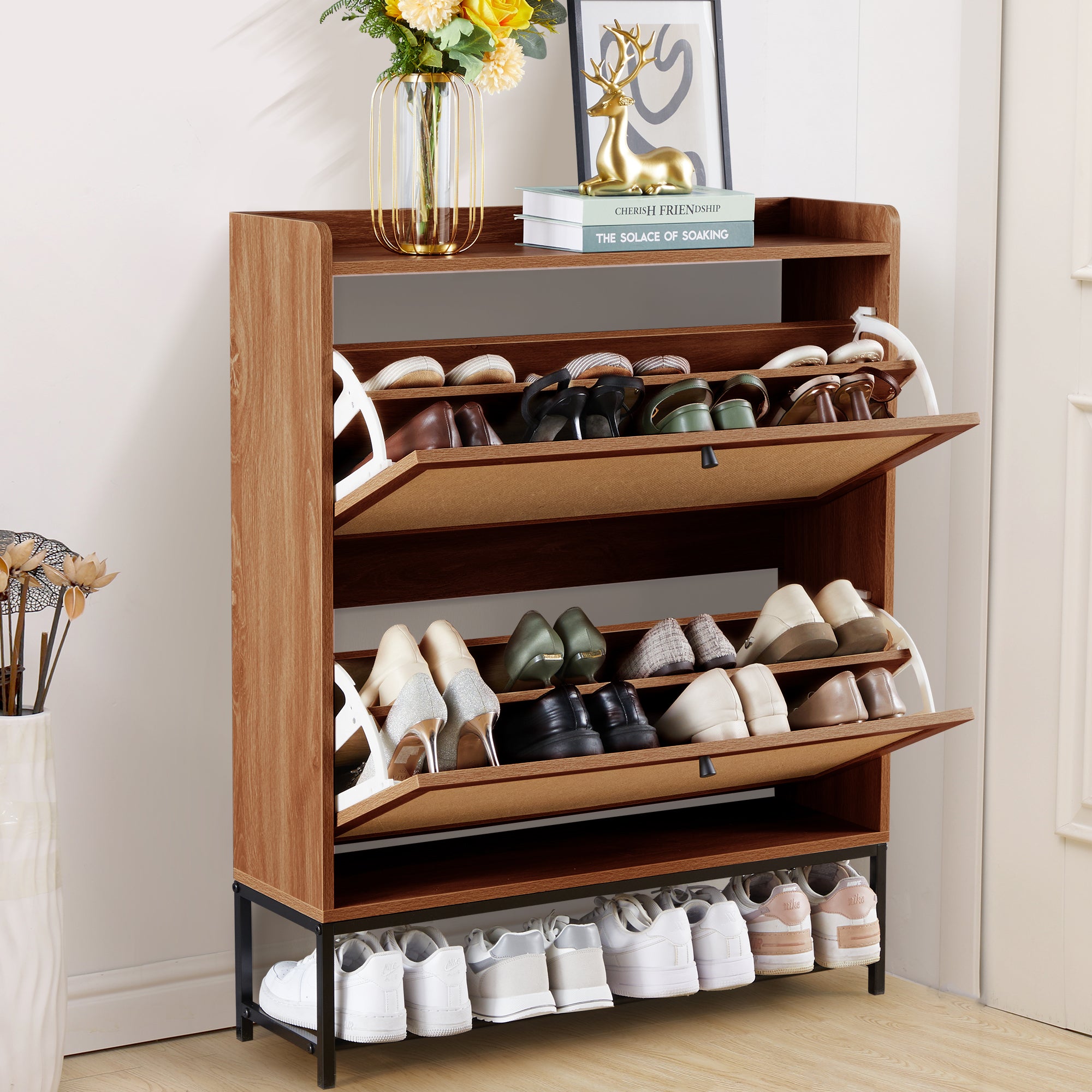 YOCWO Shoe Storage Cabinet with Flip Drawers for Entryway, Shoe Rack Organizer with Open Shelf