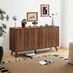 Mid Century Storage Cabinets with 4 Doors and Adjustable Shelves Buffet Cabinet for Kitchen Dining Room Living Room Bedroom