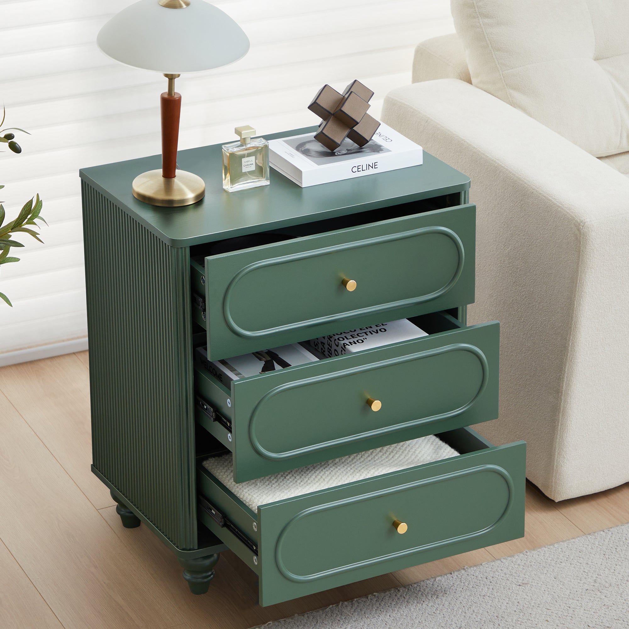 YOCWO 3 Drawer Nightstand for Bedroom Set of 2, Classic Chest of Drawers with Arc Edge