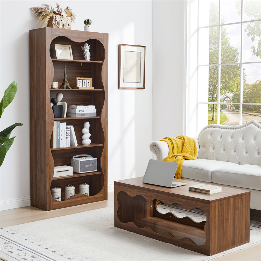 70" Tall Bookcase 6 Tier Wooden Bookshelf with Open Storage for Office