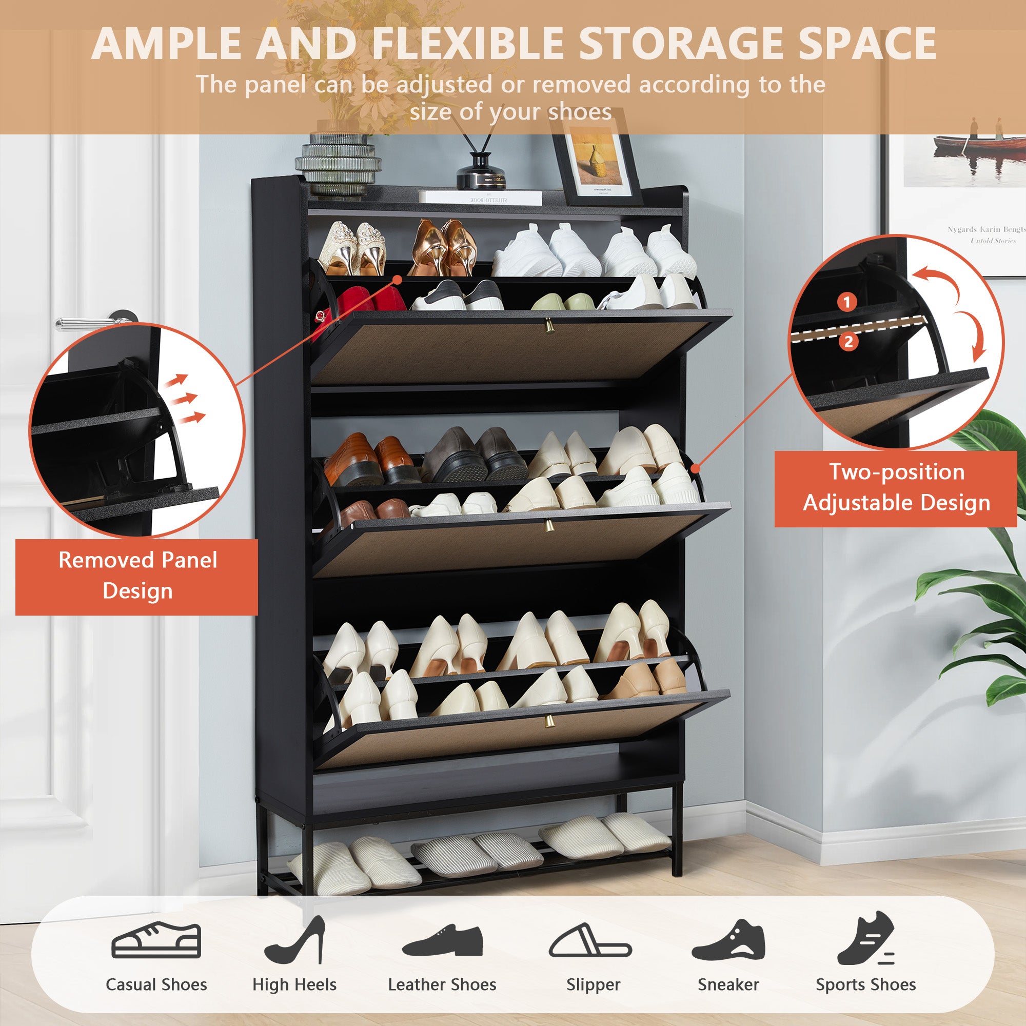YOCWO Shoe Storage Cabinet with Flip Drawers for Entryway, Shoe Rack Organizer with Open Shelf