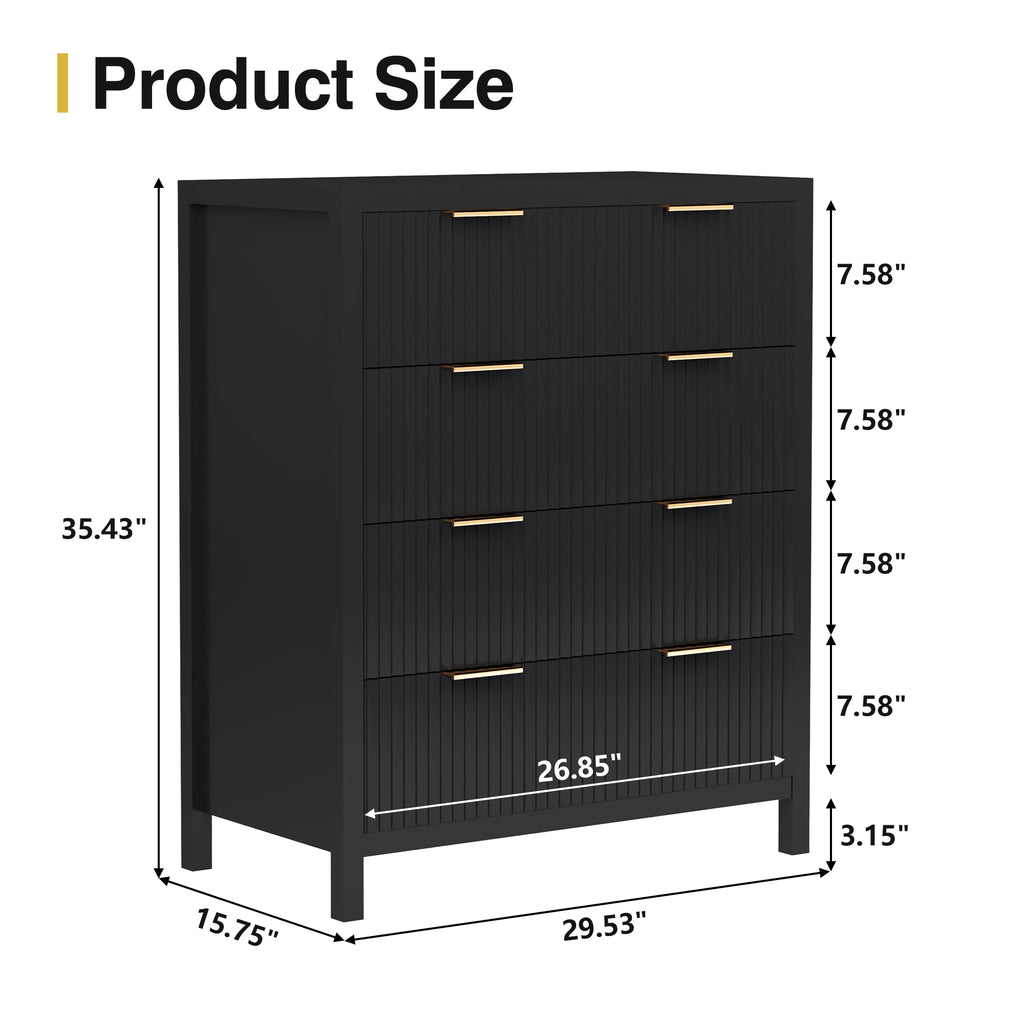 Fluted 4 Drawer Dressers for Bedroom, 30" Wide Modern Chest of Drawer with 4 Big Drawers
