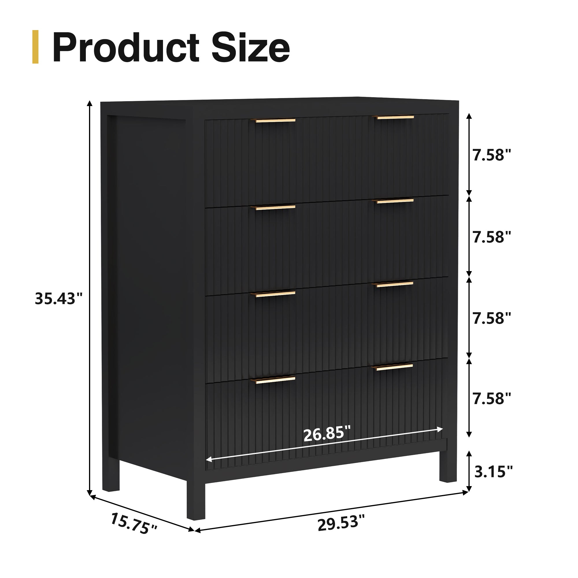 Fluted 4 Drawer Dressers for Bedroom, 30" Wide Modern Chest of Drawer with 4 Big Drawers