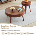 2-Piece Modern Round Coffee Table Set for Living Room, Faux Wood End Table