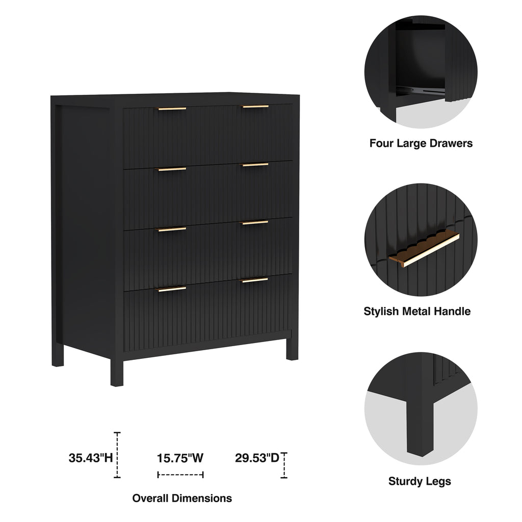 Fluted 4 Drawer Dressers for Bedroom, 30" Wide Modern Chest of Drawer with 4 Big Drawers