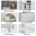 YOCWO 75" Tall Arched Bookcases with 2 Large Drawers & 4 Shelves, Wooden Bookshelf for Living Room Office