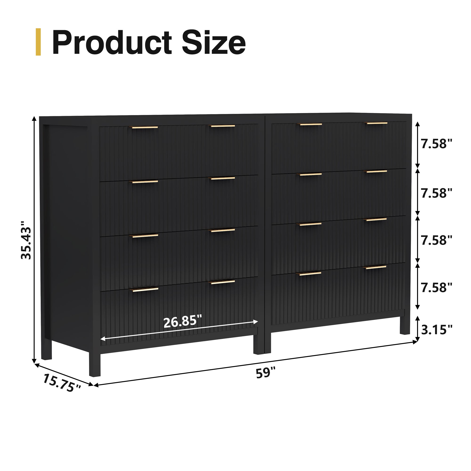 Fluted 4 Drawer Dressers for Bedroom, 30" Wide Modern Chest of Drawer with 4 Big Drawers