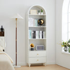 YOCWO 75" Tall Arched Bookcases with 2 Large Drawers & 4 Shelves, Wooden Bookshelf for Living Room Office