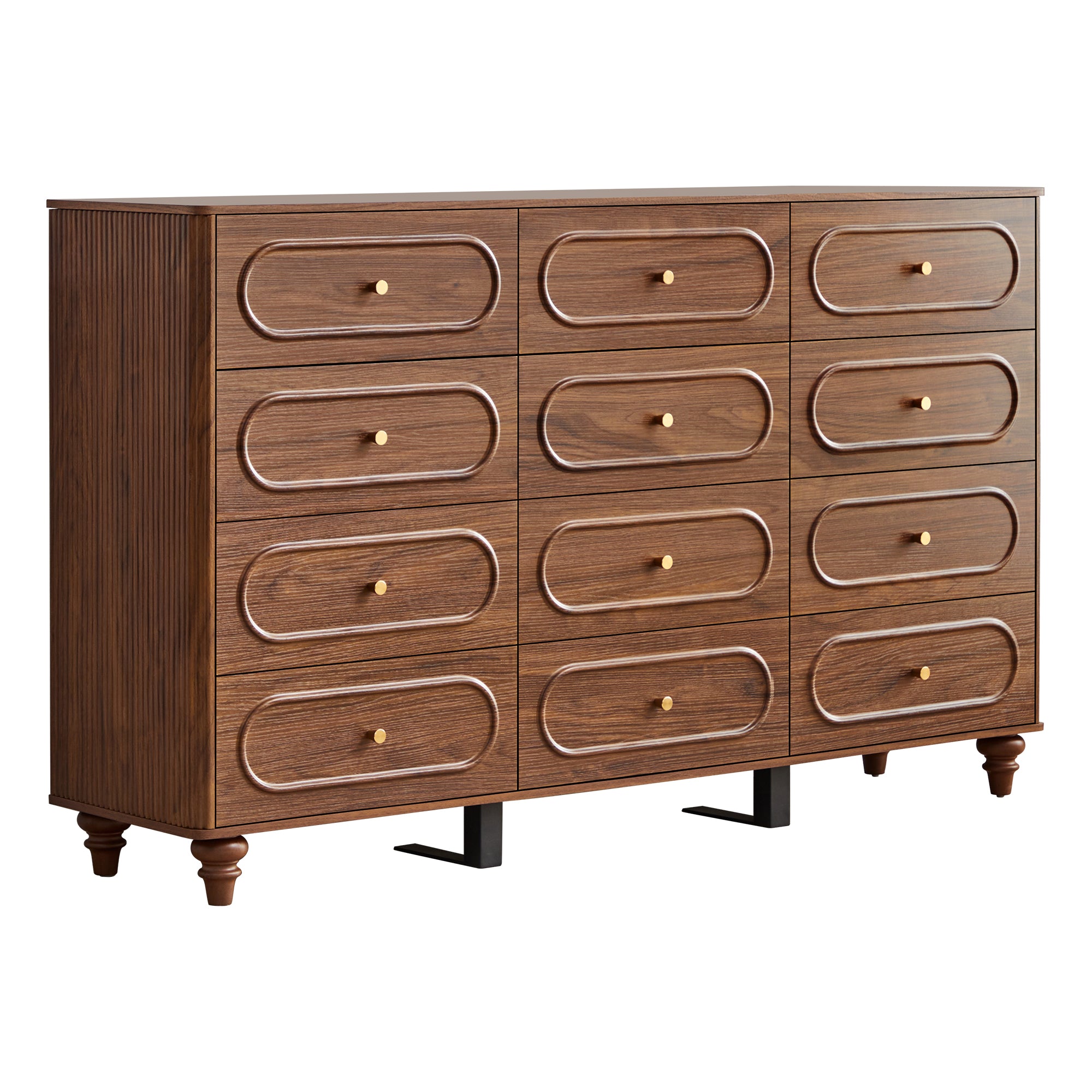 YOCWO 12 Drawer Fluted Dresser for Bedroom, Mid Century Chest of Drawers with Arc Edge, Wood Storage Large Dresser Organizer for Bedroom Living Room Hallway Closet
