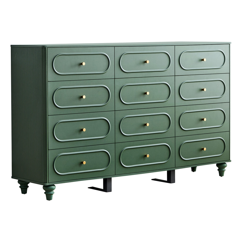 YOCWO 12 Drawer Fluted Dresser for Bedroom, Mid Century Chest of Drawers with Arc Edge, Wood Storage Large Dresser Organizer for Bedroom Living Room Hallway Closet