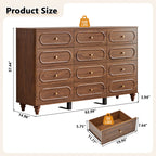 YOCWO 12 Drawer Fluted Dresser for Bedroom, Mid Century Chest of Drawers with Arc Edge, Wood Storage Large Dresser Organizer for Bedroom Living Room Hallway Closet