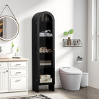 YOCWO Narrow Arched Bookcases with 5 Adjustable Shelves, Wooden Bookshelf wih Glass Door for Living Room Office