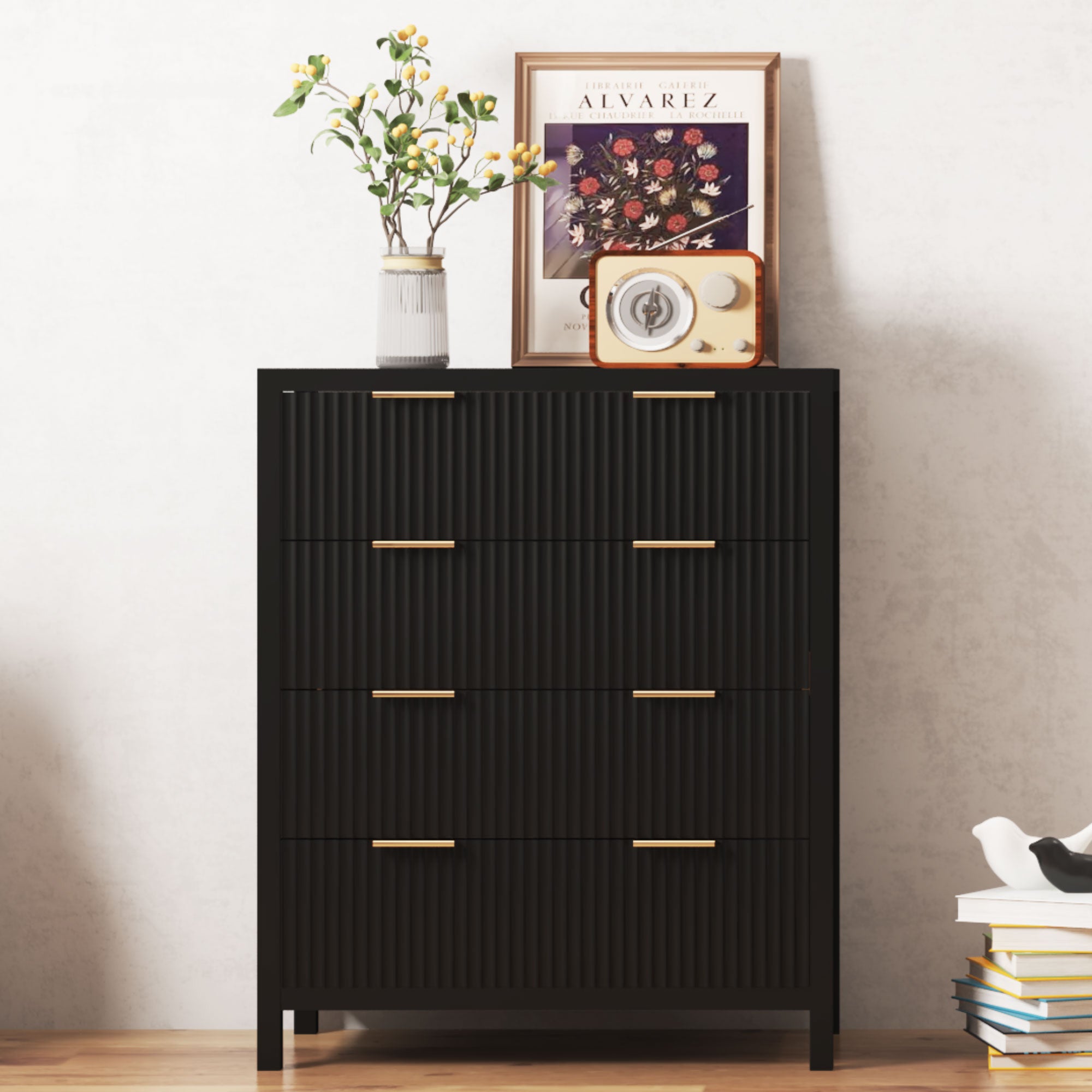 Fluted 4 Drawer Dressers for Bedroom, 30" Wide Modern Chest of Drawer with 4 Big Drawers
