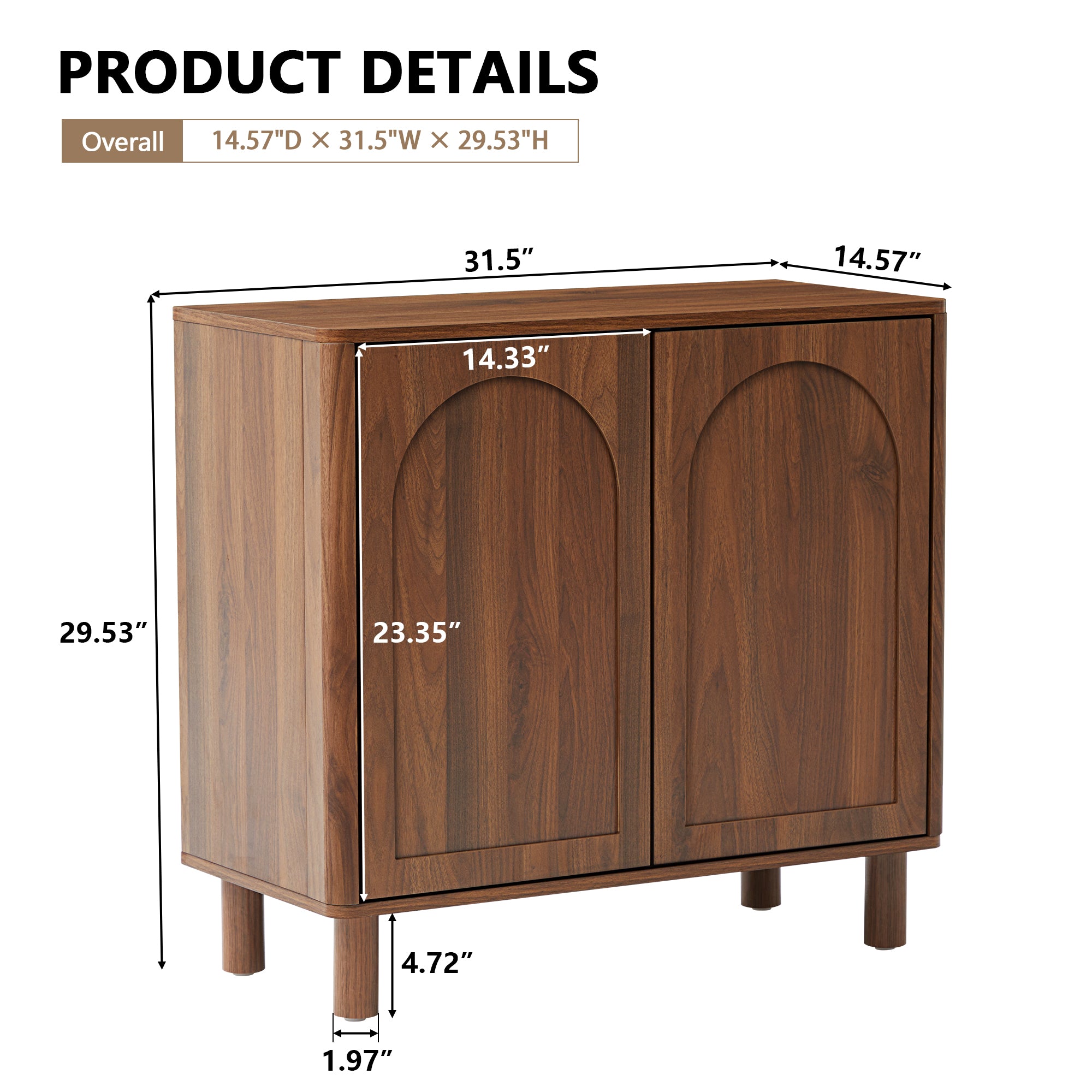 Accent Cabinet with Arched Fluted Door for Entryway Hallway, Walnut Sideboard Buffet Cabinet, Storage Cabinet with Adjustable Shelves for Living Room