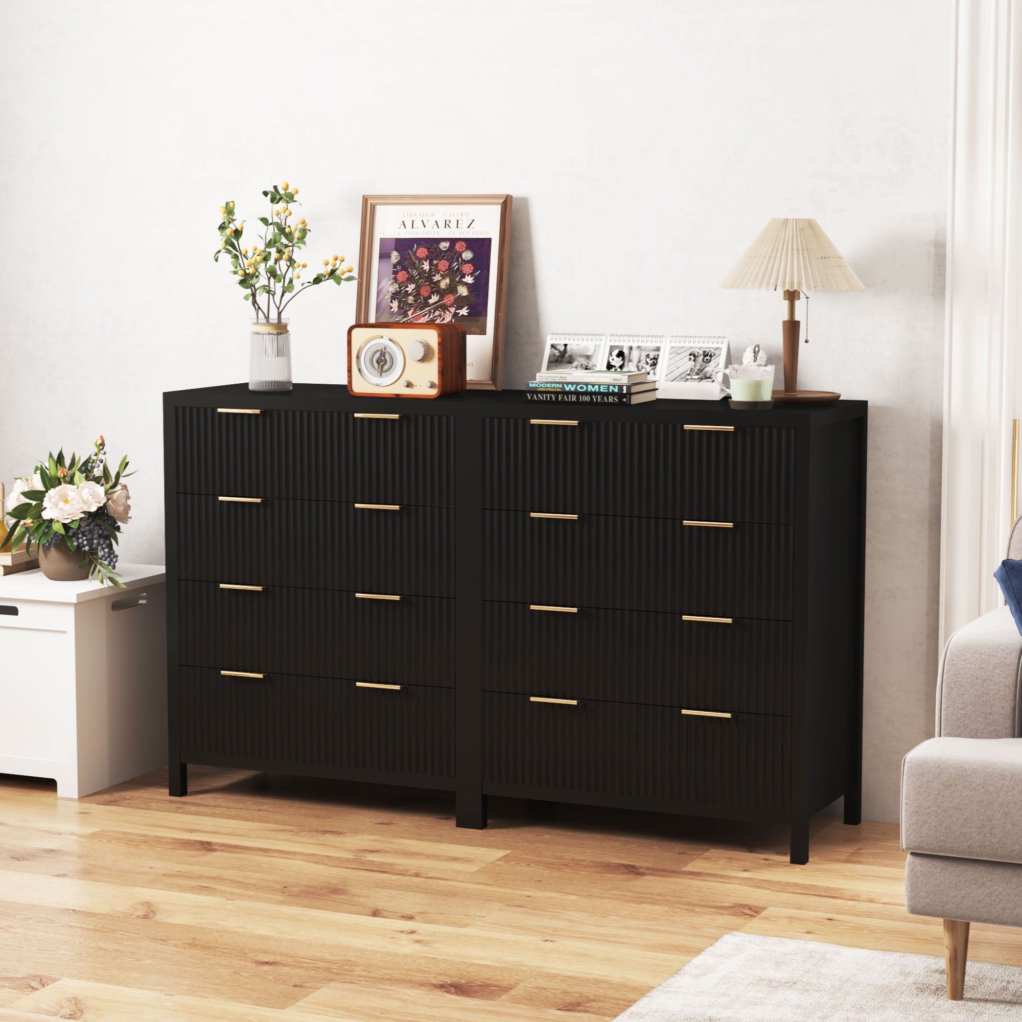 Fluted 4 Drawer Dressers for Bedroom, 30" Wide Modern Chest of Drawer with 4 Big Drawers