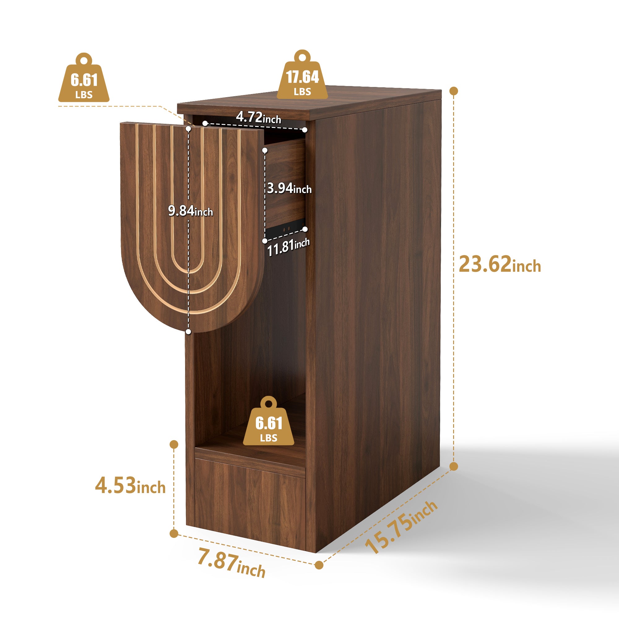 7.87" Ultra Narrow Nightstand with Drawer and Open Shelf, Carved Line Design Bedside Table for Bedroom