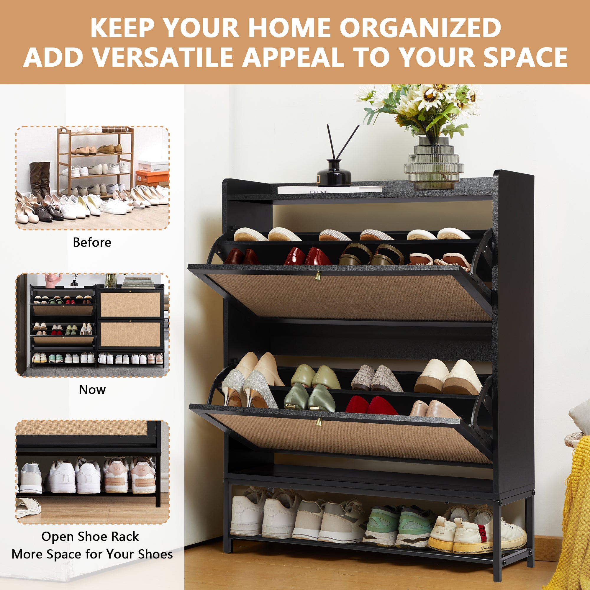 YOCWO Shoe Storage Cabinet with Flip Drawers for Entryway, Shoe Rack Organizer with Open Shelf