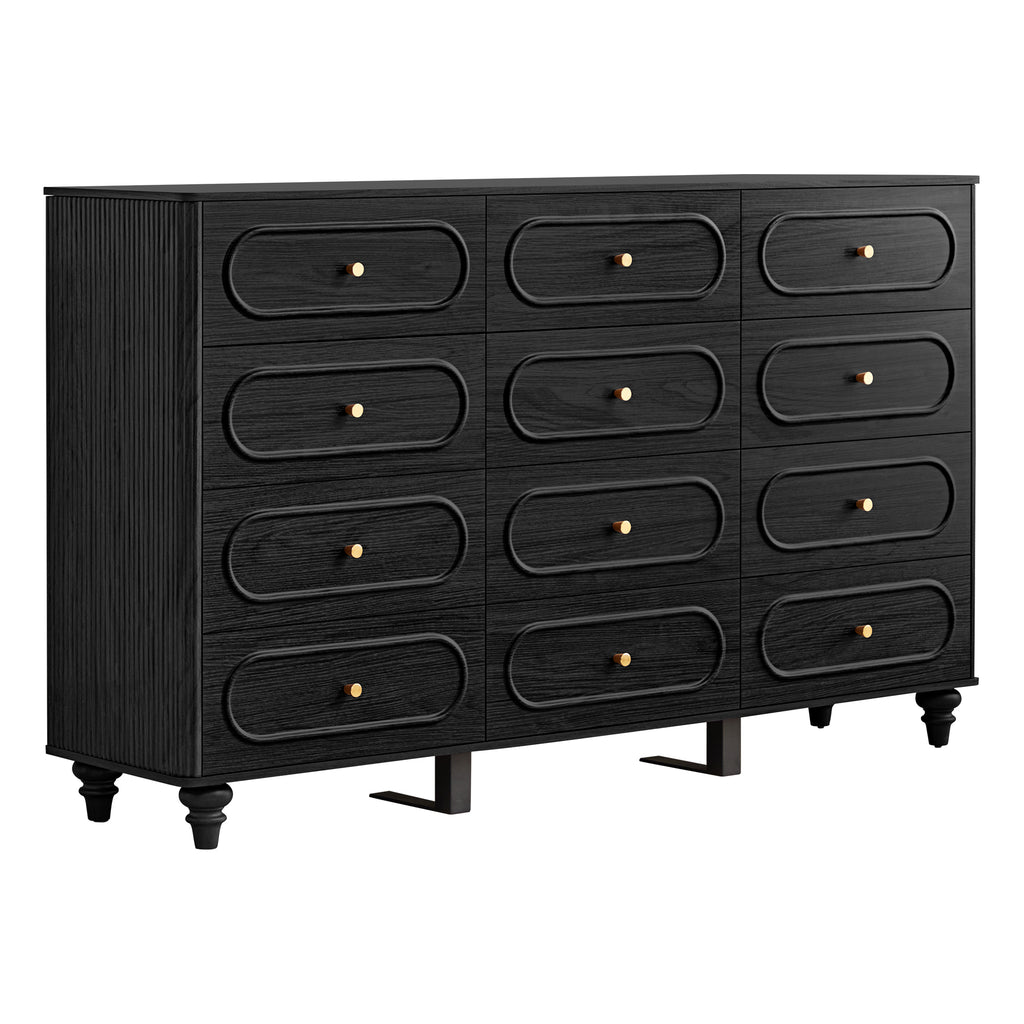 YOCWO 12 Drawer Fluted Dresser for Bedroom, Mid Century Chest of Drawers with Arc Edge, Wood Storage Large Dresser Organizer for Bedroom Living Room Hallway Closet