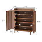 YOCWO Rattan Shoe Storage Cabinet with Doors, Shoe Closet with Iron Rattan Curved Surface