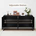 Sideboards and Buffets, Wave Panel Storage Cabinet with 4 Doors and Adjustable Shelf for Kitchen Living Room Entryway