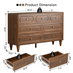 YOCWO 7 Drawer Fluted Dresser for Bedroom, Mid Century Chest of Drawers with Arc Edge, Wood Storage Large Dresser Organizer for Bedroom Living Room Hallway Closet