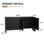 Sideboards and Buffets, Wave Panel Storage Cabinet with 4 Doors and Adjustable Shelf for Kitchen Living Room Entryway