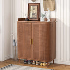 YOCWO Rattan Shoe Storage Cabinet with Doors, Shoe Closet with Iron Rattan Curved Surface