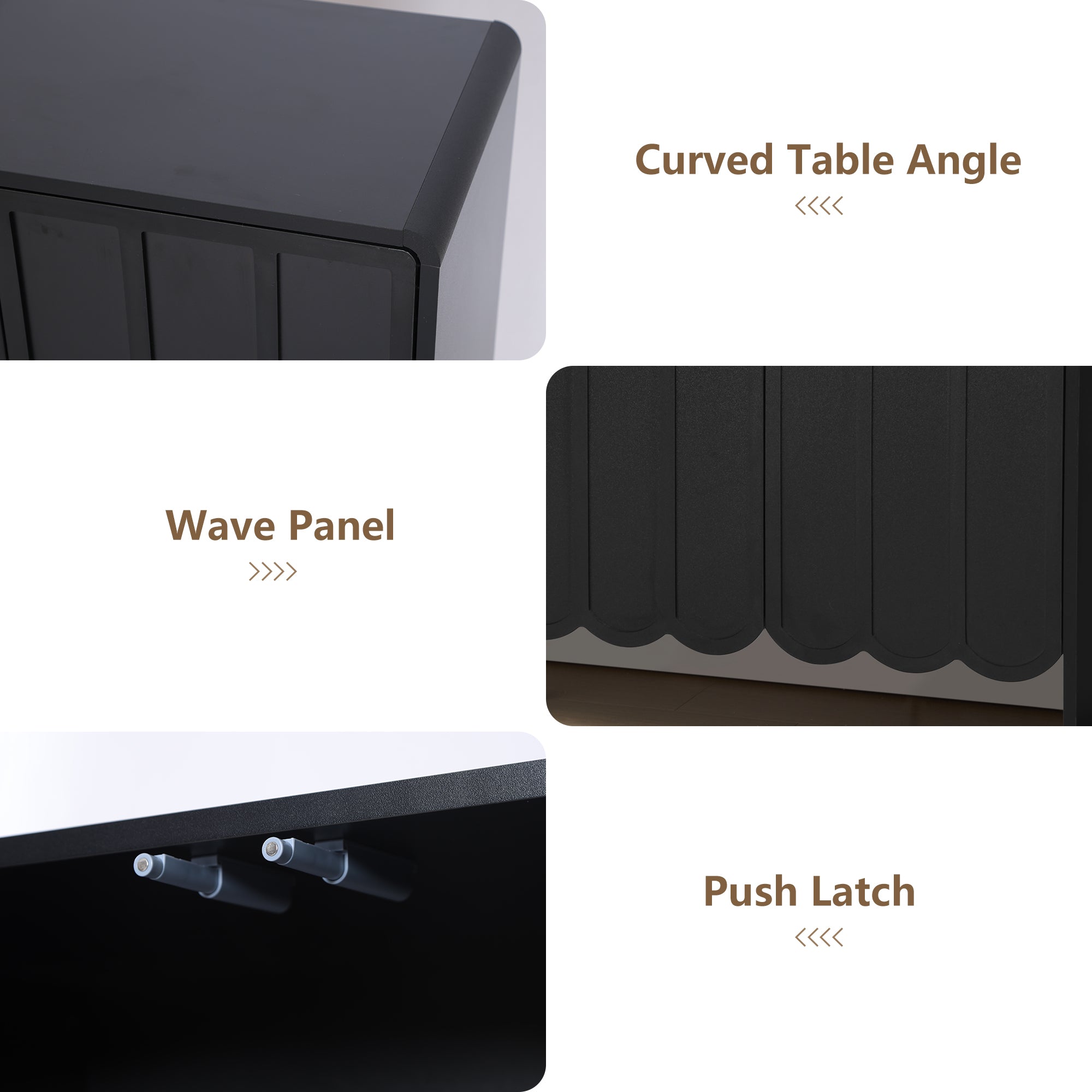 Sideboards and Buffets, Wave Panel Storage Cabinet with 4 Doors and Adjustable Shelf for Kitchen Living Room Entryway