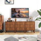 3 Drawer Nightstand with Charging Station, Mid Century Modern Wide Nightstand with Drawers, Fluted Nightstand Dresser for Bedroom Bedside Table, Living Room End Table with Storage
