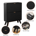 YOCWO Fluted Shoe Storage Cabinet with 2 Flip Drawers, Modern Wood Shoe Rack Organizer, Freestanding Narrow Shoe Cabinet for Entryway Hallway