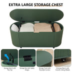 YOCWO Oval Storage Bench with Flip Top and Wheels, Fluted Wave Entryway Bench with Storage End of Bed Bench for Bedroom& Living Room