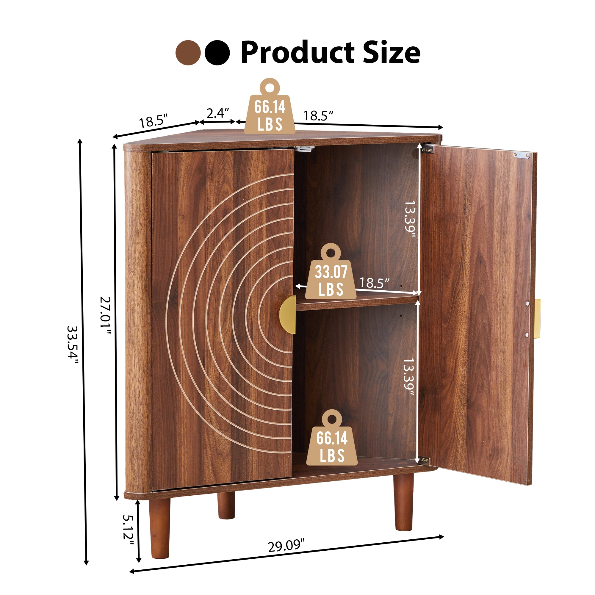 YOCWO Corner Storage Cabinet with Doors, Triangle Wood Floor Freestanding Storage Cabinet with Round Carved Line for Living Room, Bathroom, Kitchen