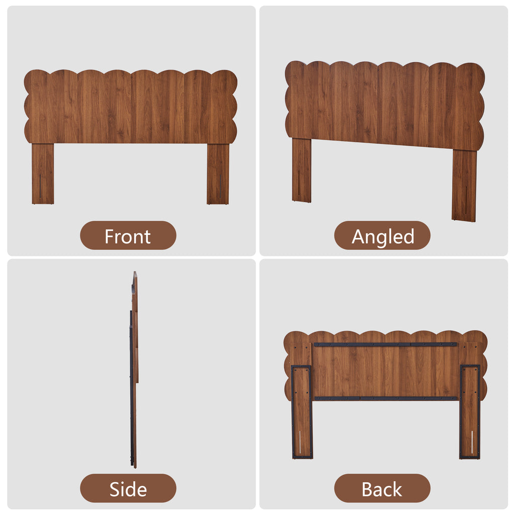 YOCWO Scalloped Queen/King/Full Size Headboard, Wooden Headboard with Wave Shape, Modern Farmhouse Bed Headboard, Easy Assembly, Walnut