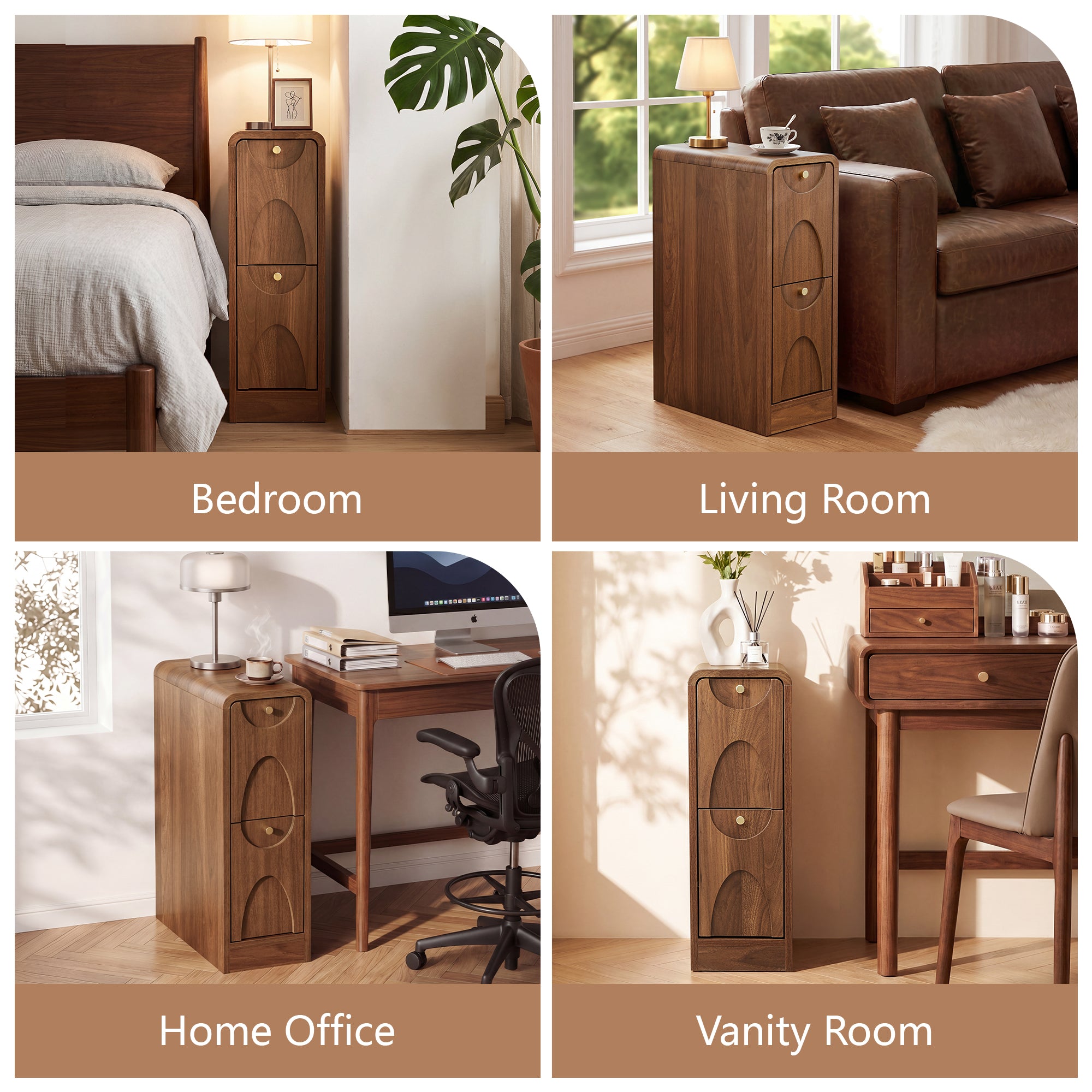 7.87" Ultra Narrow Nightstand with 2 Drawer, Slim End Table with Arched Pattern Design Bedside Table for Bedroom