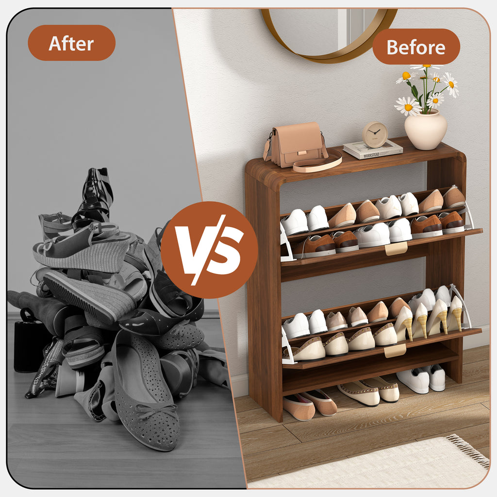 YOCWO Shoe Storage Cabinet with 2 Flip Drawers for Entryway, Shoe Rack Organizer with Printed Oval Line Pattern