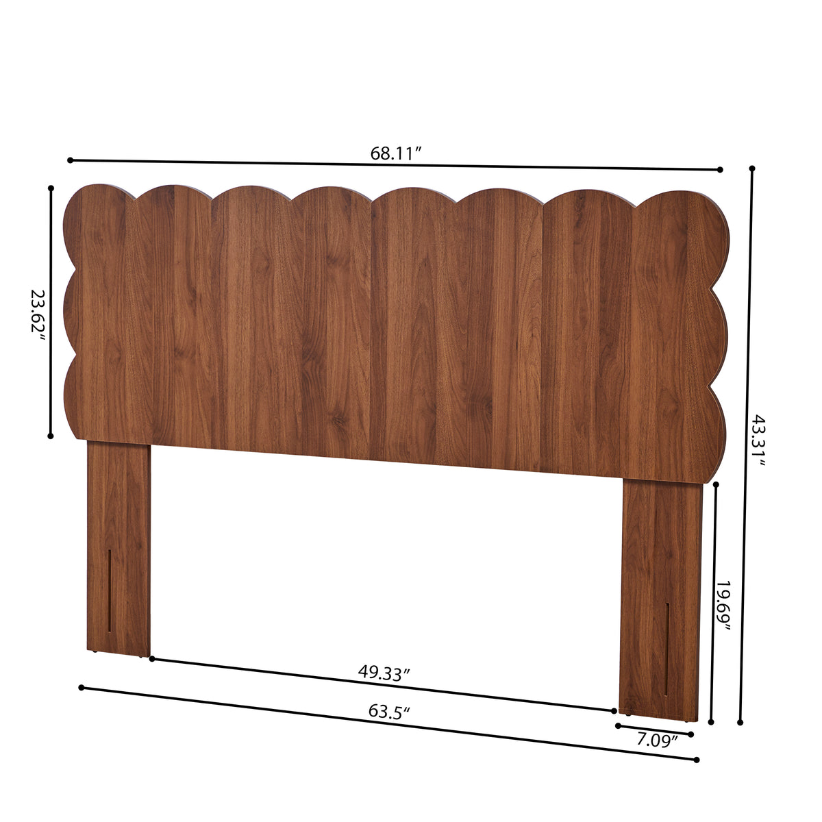 YOCWO Scalloped Queen/King/Full Size Headboard, Wooden Headboard with Wave Shape, Modern Farmhouse Bed Headboard, Easy Assembly, Walnut