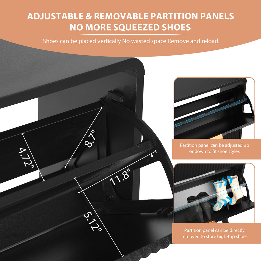 YOCWO Fluted Shoe Storage Cabinet with 2 Flip Drawers, Modern Wood Shoe Rack Organizer, Freestanding Narrow Shoe Cabinet for Entryway Hallway