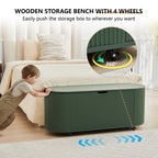 YOCWO Oval Storage Bench with Flip Top and Wheels, Fluted Wave Entryway Bench with Storage End of Bed Bench for Bedroom& Living Room