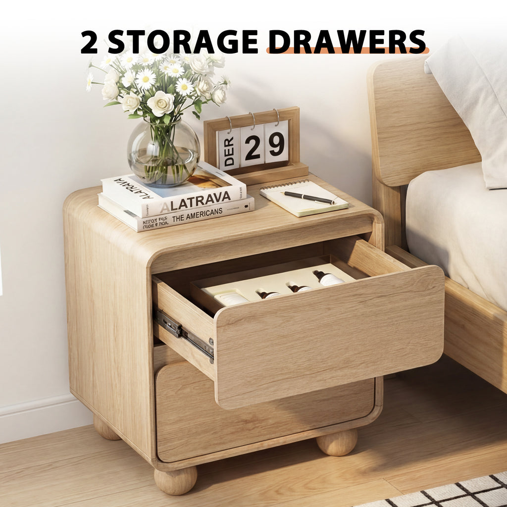 YOCWO Nightstand Set of 2 for Bedroom, Mid Century Bedside Table with Arc Edge and Round Leg, Wood Storage Chest of Drawer Organizer for Bedroom Living Room Hallway Closet