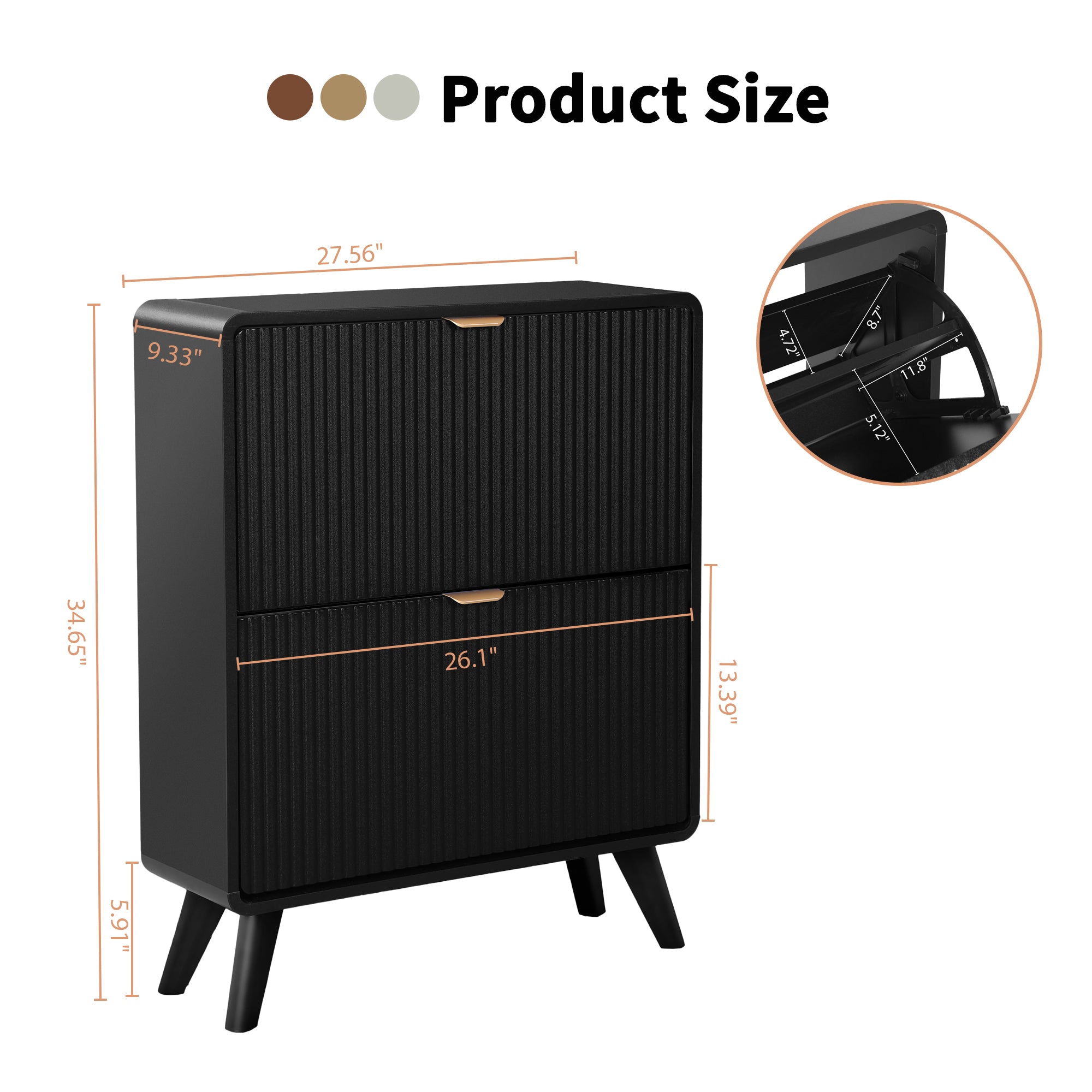 YOCWO Fluted Shoe Storage Cabinet with 2 Flip Drawers, Modern Wood Shoe Rack Organizer, Freestanding Narrow Shoe Cabinet for Entryway Hallway