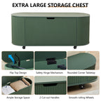 YOCWO Oval Storage Bench with Flip Top and Wheels, Fluted Wave Entryway Bench with Storage End of Bed Bench for Bedroom& Living Room