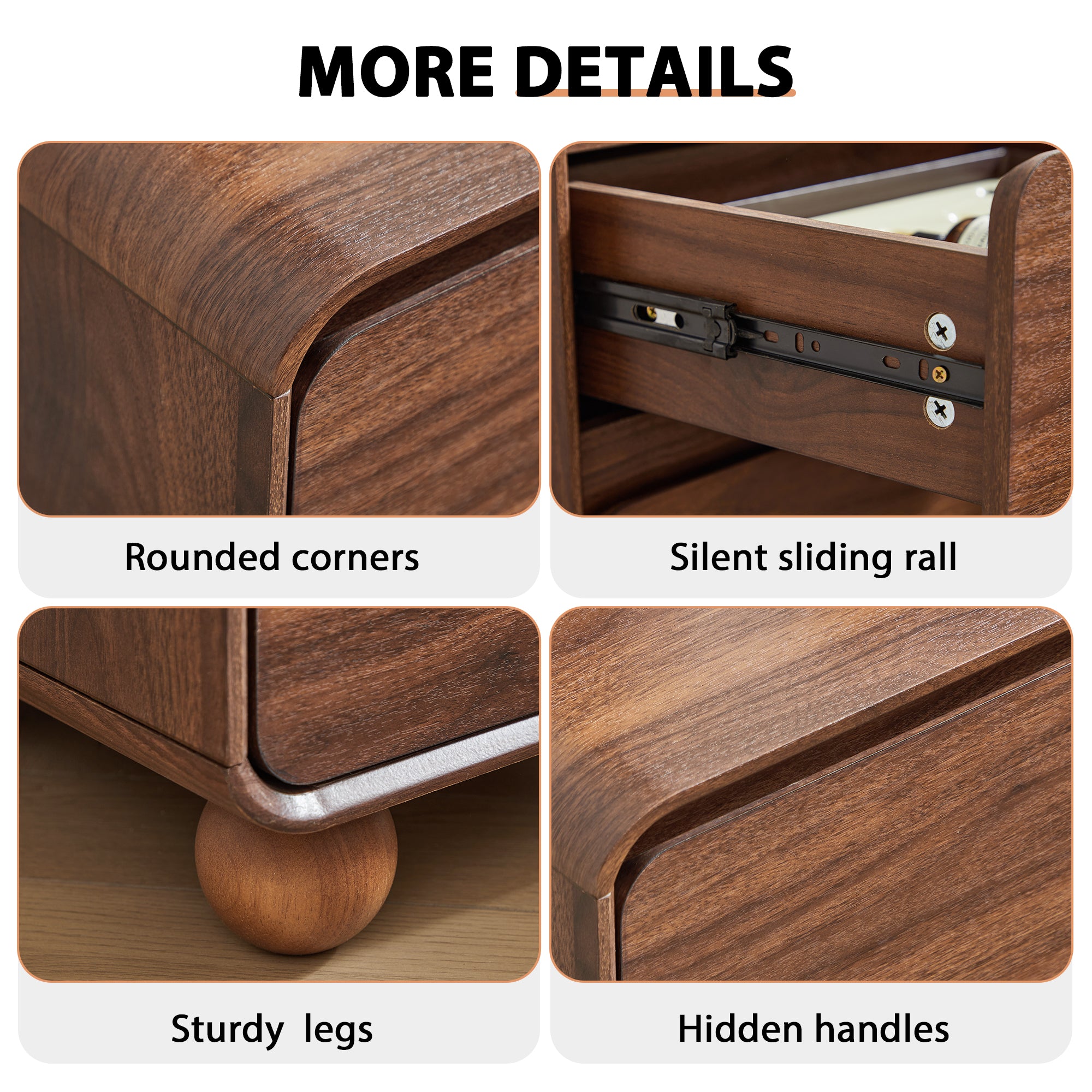 YOCWO Nightstand Set of 2 for Bedroom, Mid Century Bedside Table with Arc Edge and Round Leg, Wood Storage Chest of Drawer Organizer for Bedroom Living Room Hallway Closet