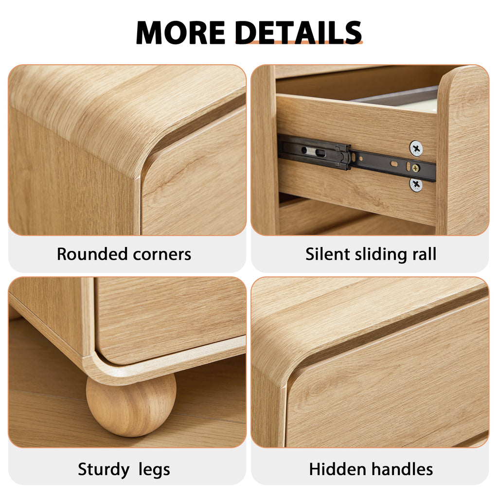 YOCWO Nightstand Set of 2 for Bedroom, Mid Century Bedside Table with Arc Edge and Round Leg, Wood Storage Chest of Drawer Organizer for Bedroom Living Room Hallway Closet