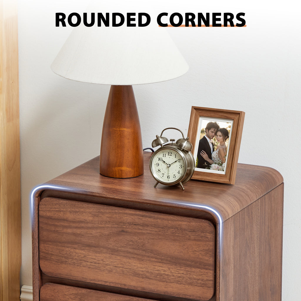 YOCWO Nightstand Set of 2 for Bedroom, Mid Century Bedside Table with Arc Edge and Round Leg, Wood Storage Chest of Drawer Organizer for Bedroom Living Room Hallway Closet