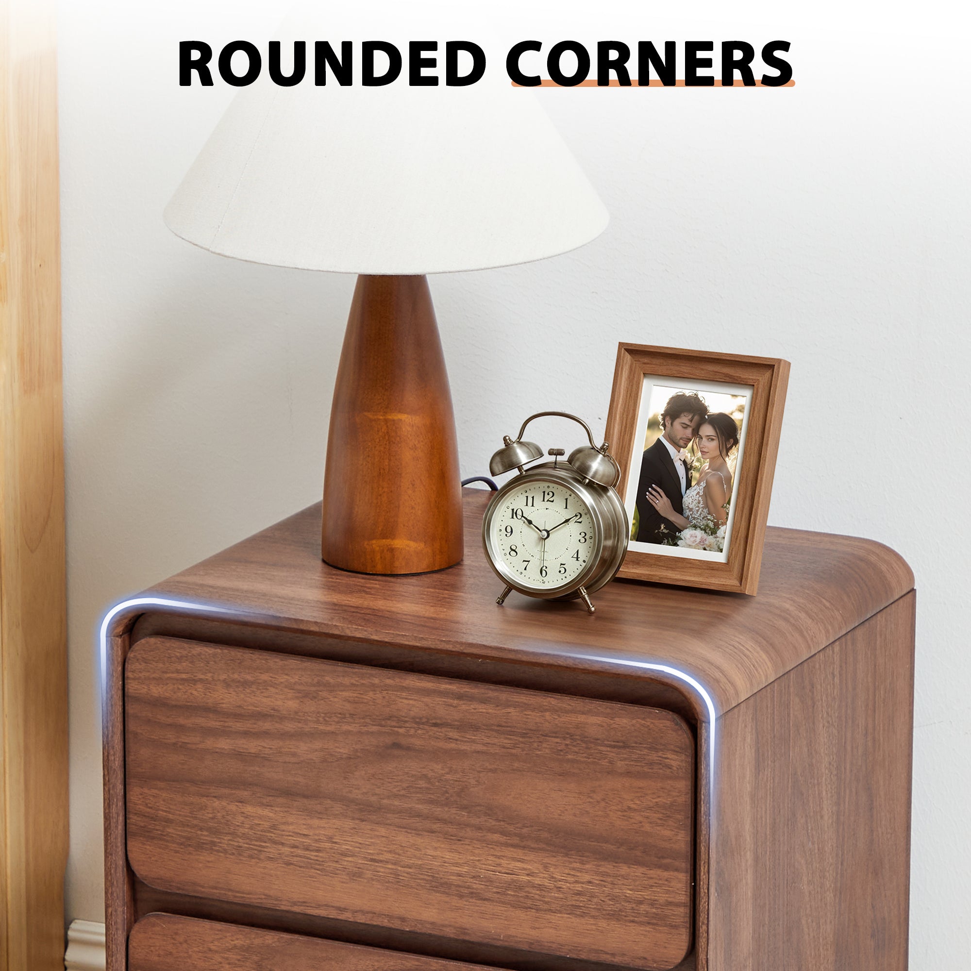 YOCWO Nightstand Set of 2 for Bedroom, Mid Century Bedside Table with Arc Edge and Round Leg, Wood Storage Chest of Drawer Organizer for Bedroom Living Room Hallway Closet