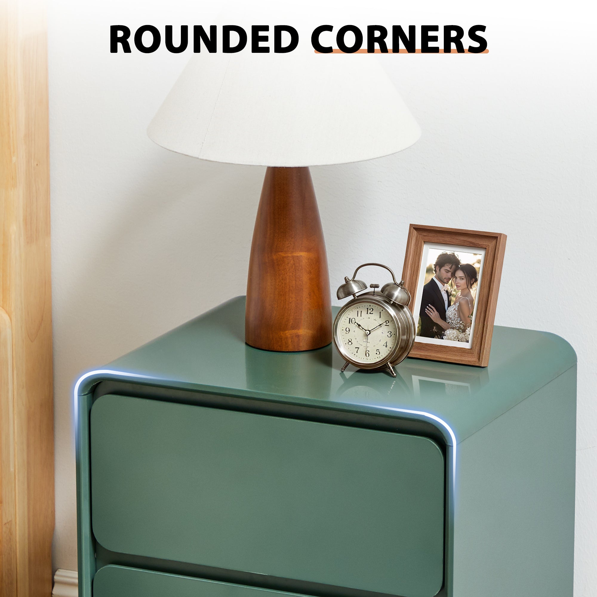 YOCWO Nightstand Set of 2 for Bedroom, Mid Century Bedside Table with Arc Edge and Round Leg, Wood Storage Chest of Drawer Organizer for Bedroom Living Room Hallway Closet