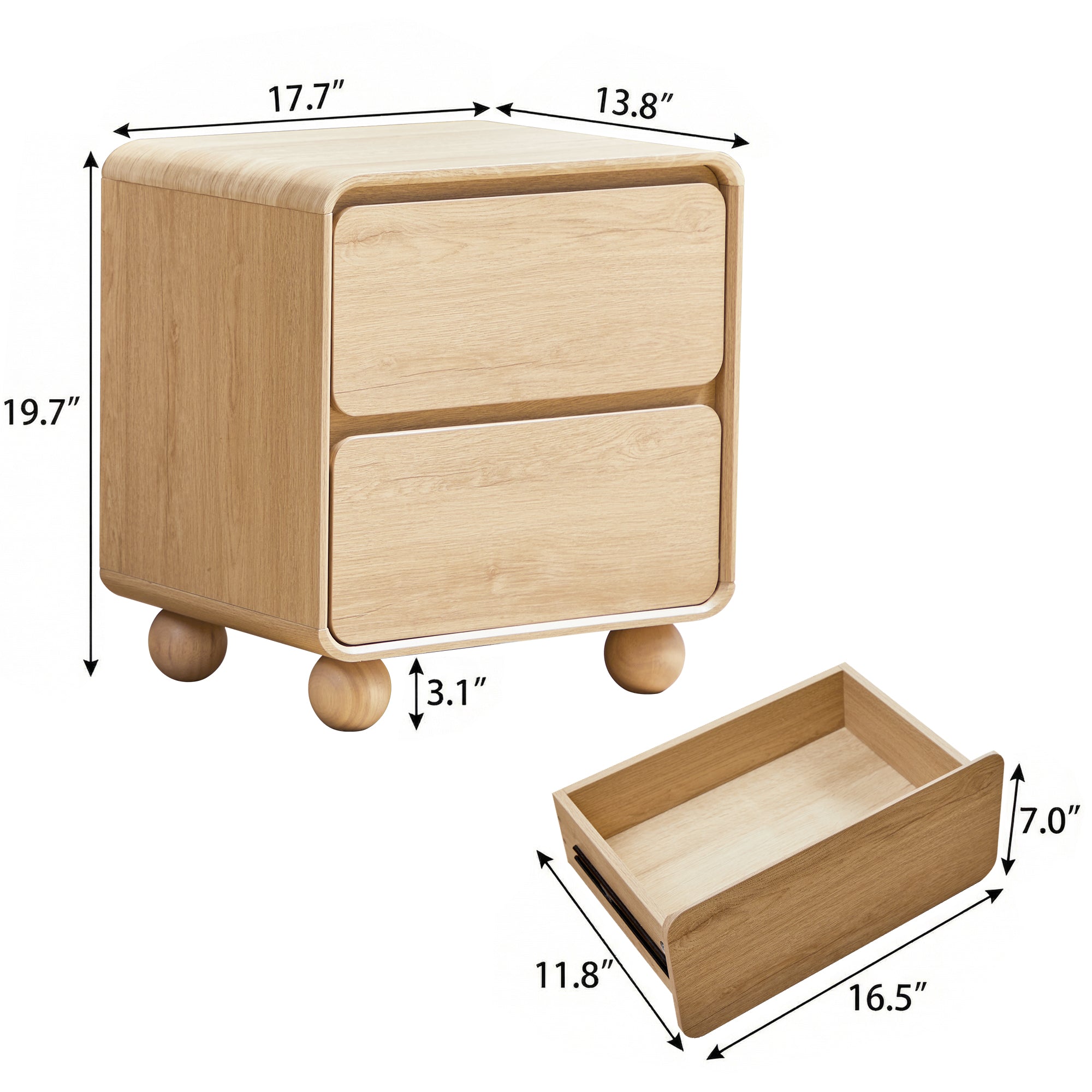 YOCWO Nightstand Set of 2 for Bedroom, Mid Century Bedside Table with Arc Edge and Round Leg, Wood Storage Chest of Drawer Organizer for Bedroom Living Room Hallway Closet