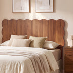 YOCWO Scalloped Queen/King/Full Size Headboard, Wooden Headboard with Wave Shape, Modern Farmhouse Bed Headboard, Easy Assembly, Walnut